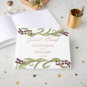 Vintage Art Nouveau Burgundy Green Flowers Wedding Guest Book