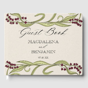Vintage Art Nouveau Burgundy Green Flowers Wedding Guest Book