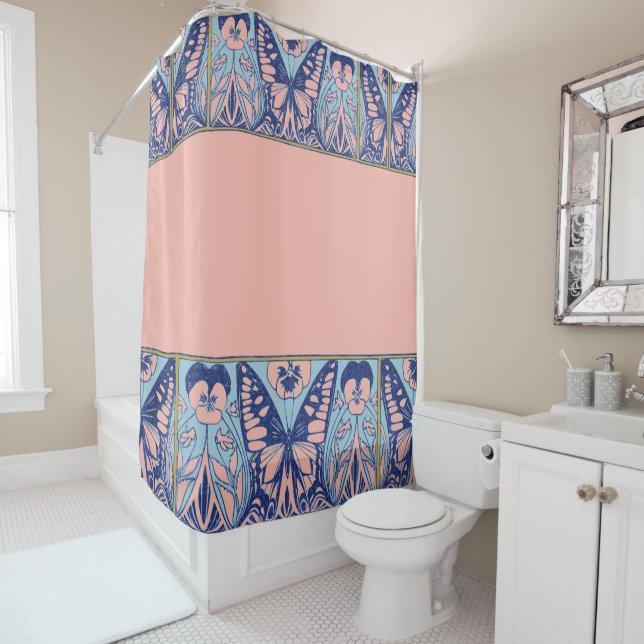 Vintage Art Nouveau Butterflies and Pansies  Shower Curtain (In Situ)