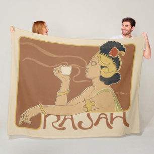 Vintage Art Nouveau Cafe Rajah, Lady with Coffee Fleece Blanket