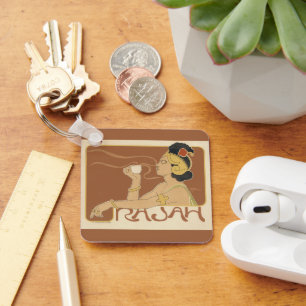 Vintage Art Nouveau Cafe Rajah, Lady with Coffee Key Ring