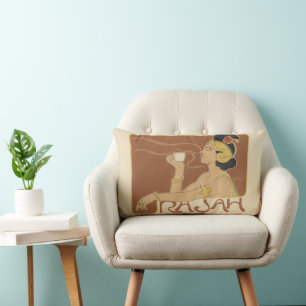 Vintage Art Nouveau Cafe Rajah, Lady with Coffee Lumbar Cushion