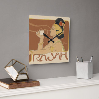 Vintage Art Nouveau Cafe Rajah, Lady with Coffee Square Wall Clock