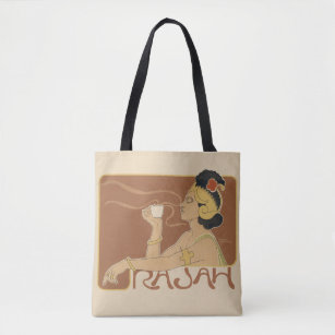 Vintage Art Nouveau Cafe Rajah, Lady with Coffee Tote Bag