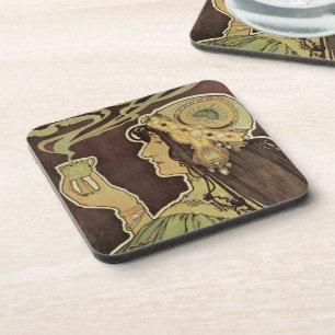 Vintage Art Nouveau Cafe Rajah, Woman with Coffee Coaster