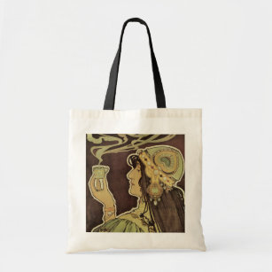 Vintage Art Nouveau Cafe Rajah, Woman with Coffee Tote Bag