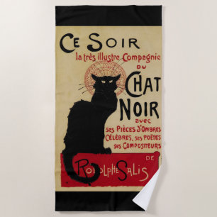 Vintage Art Nouveau, Ce Soir Chat Noir Black Cat Beach Towel
