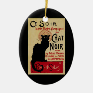 Vintage Art Nouveau, Ce Soir Chat Noir Black Cat Ceramic Tree Decoration