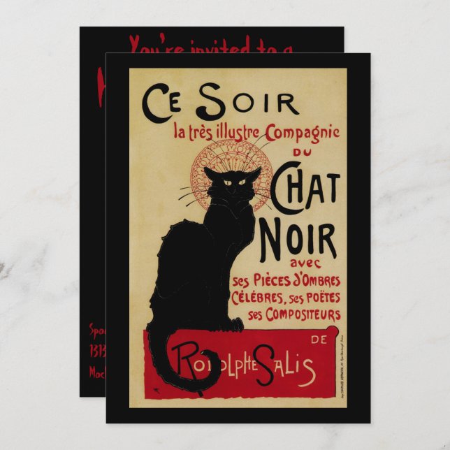 Vintage Art Nouveau, Ce Soir Chat Noir Black Cat Invitation (Front/Back)