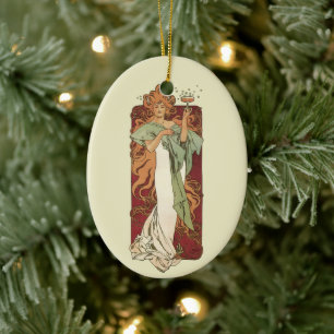Vintage Art Nouveau, Champagne by Alphonse Mucha Ceramic Tree Decoration