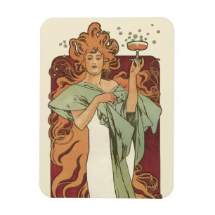 Vintage Art Nouveau, Champagne by Alphonse Mucha Magnet