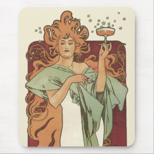 Vintage Art Nouveau, Champagne by Alphonse Mucha Mouse Pad