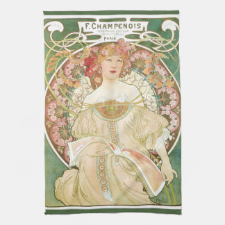 Vintage Art Nouveau, Champenois by Alphonse Mucha Tea Towel