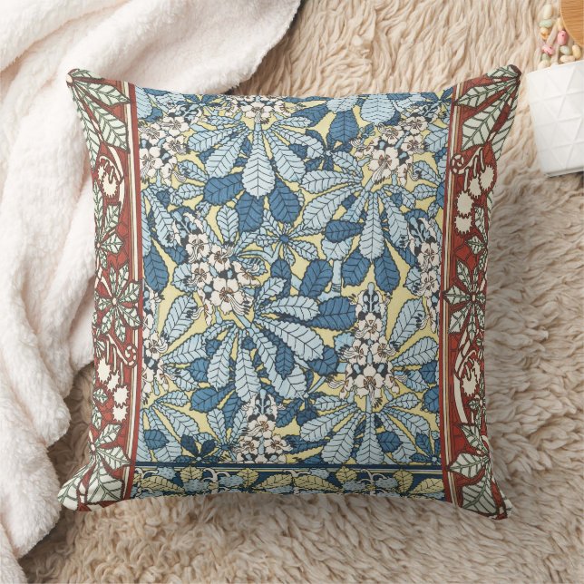 Vintage Art Nouveau Chestnut Floral Pattern Cushion (Blanket)