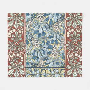 Vintage Art Nouveau Chestnut Floral Pattern Fleece Blanket