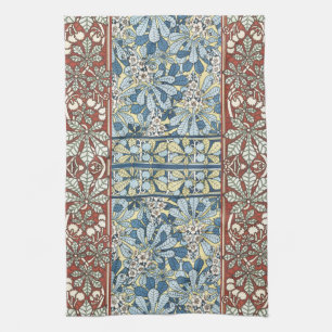 Vintage Art Nouveau Chestnut Floral Pattern Tea Towel