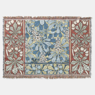 Vintage Art Nouveau Chestnut Floral Pattern Throw Blanket