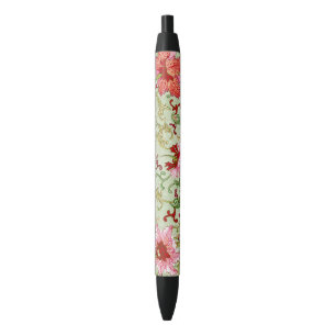 Vintage Art Nouveau Chinese Floral Chinoiserie Black Ink Pen