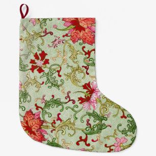 Vintage Art Nouveau Chinese Floral Chinoiserie Large Christmas Stocking