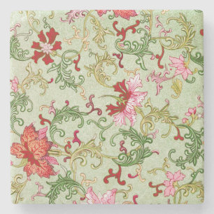 Vintage Art Nouveau Chinese Floral Chinoiserie Stone Coaster