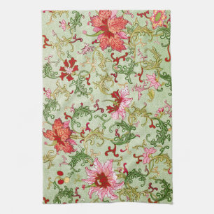 Vintage Art Nouveau Chinese Floral Chinoiserie Tea Towel