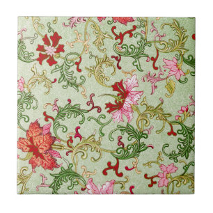 Vintage Art Nouveau Chinese Floral Chinoiserie Tile