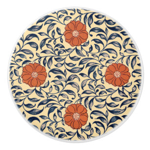 Vintage Art Nouveau Chinese Peony Floral Pattern Ceramic Knob