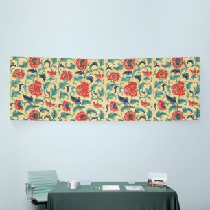 Vintage Art Nouveau Chinese Red Floral Chinoiserie Banner