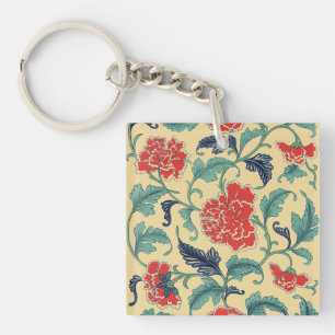 Vintage Art Nouveau Chinese Red Floral Chinoiserie Key Ring