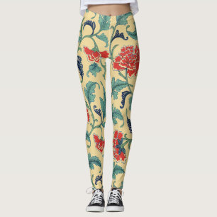 Vintage Art Nouveau Chinese Red Floral Chinoiserie Leggings