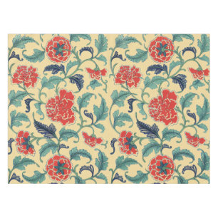 Vintage Art Nouveau Chinese Red Floral Chinoiserie Tablecloth