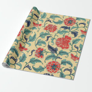 Vintage Art Nouveau Chinese Red Floral Chinoiserie Wrapping Paper