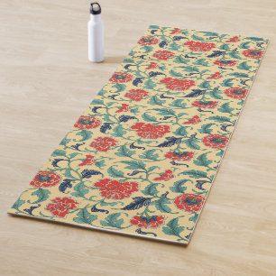 Vintage Art Nouveau Chinese Red Floral Chinoiserie Yoga Mat