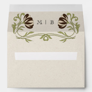 Vintage Art Nouveau Chocolate Brown Beige Wedding Envelope