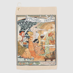 Vintage Art Nouveau Christmas Angels and Madonna Golf Towel