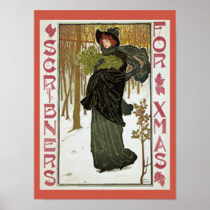 Vintage art nouveau christmas magazine holiday poster