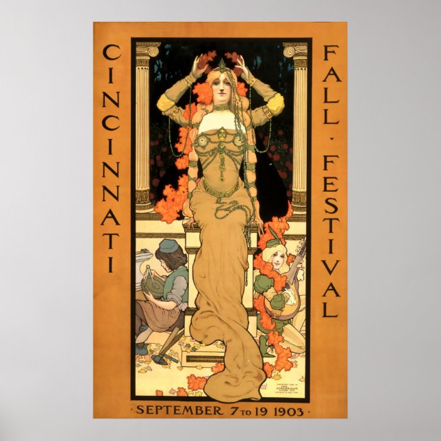 Vintage Art Nouveau Cincinnati fall festival Poster (Front)