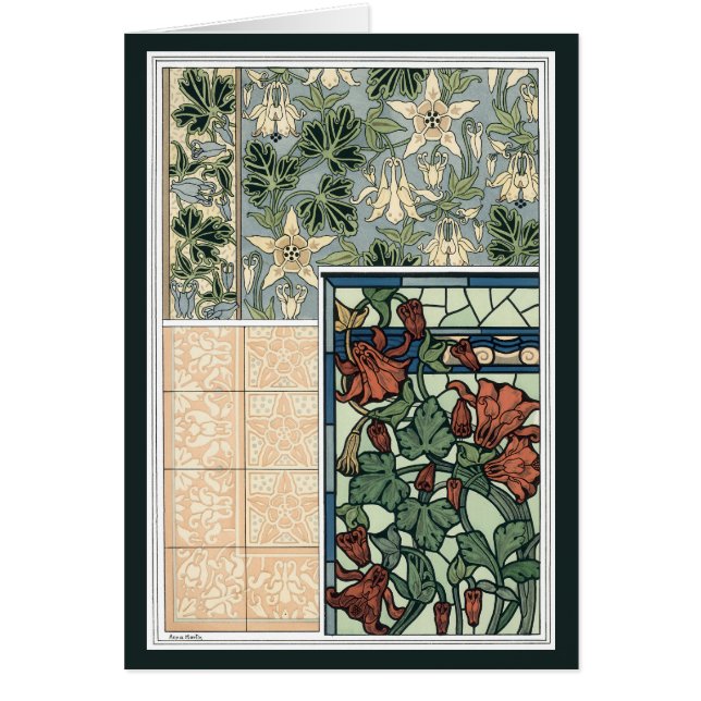 Vintage Art Nouveau, Columbine Aquilegia Flowers (Front)