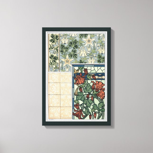 Vintage Art Nouveau, Columbine Aquilegia Flowers Canvas Print (Front)