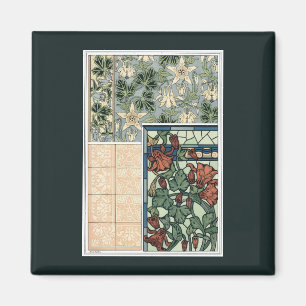 Vintage Art Nouveau, Columbine Aquilegia Flowers Magnet