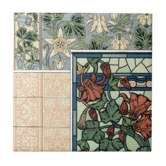 Vintage Art Nouveau, Columbine Aquilegia Flowers Tile