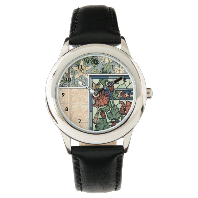 Vintage Art Nouveau, Columbine Aquilegia Flowers Watch (Front)