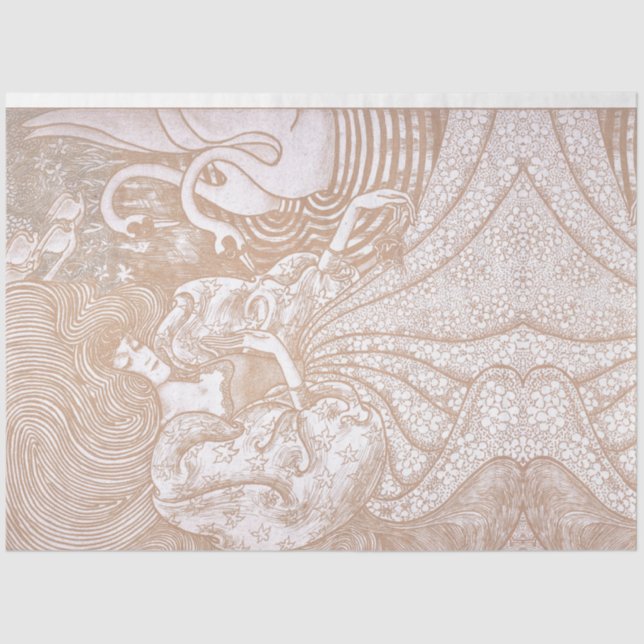 Vintage Art Nouveau Cream Floral Woman & Swans Tissue Paper (Front)