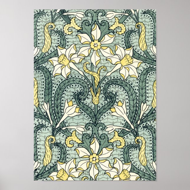 Vintage Art Nouveau Daffodil Narcissus Flowers Poster (Front)