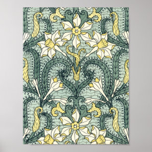 Vintage Art Nouveau Daffodil Narcissus Flowers Poster