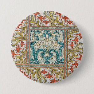 Vintage Art Nouveau Daffodil Pattern Verneuil 7.5 Cm Round Badge