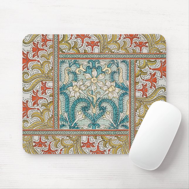 Vintage Art Nouveau Daffodil Pattern Verneuil Mouse Pad (With Mouse)