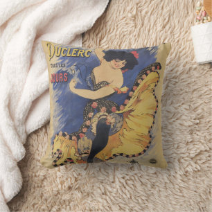 Vintage Art Nouveau Dancer French Poster Cushion