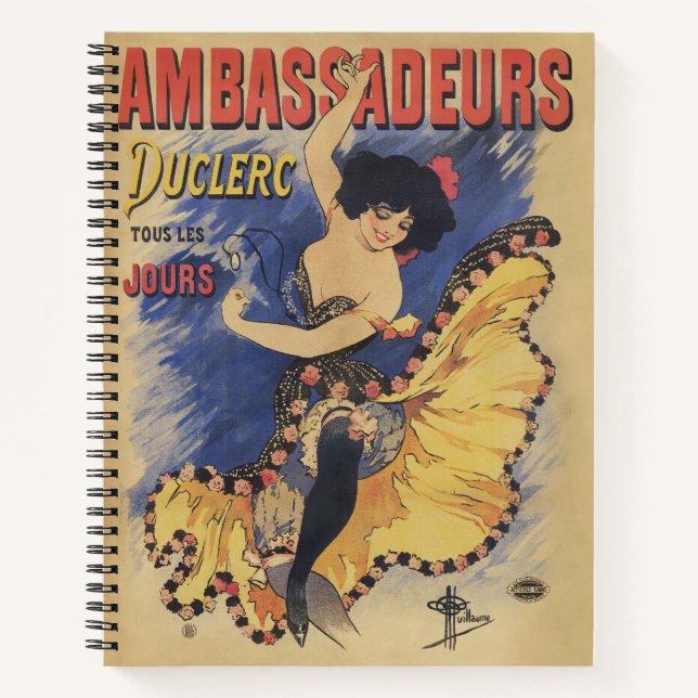 Vintage Art Nouveau Dancer French Poster Notebook (Front)