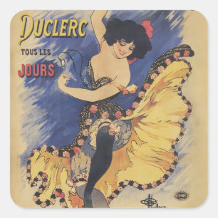 Vintage Art Nouveau Dancer French Poster Square Sticker